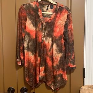 Quarter Sleeve Flowy Top (Orange and Brown)